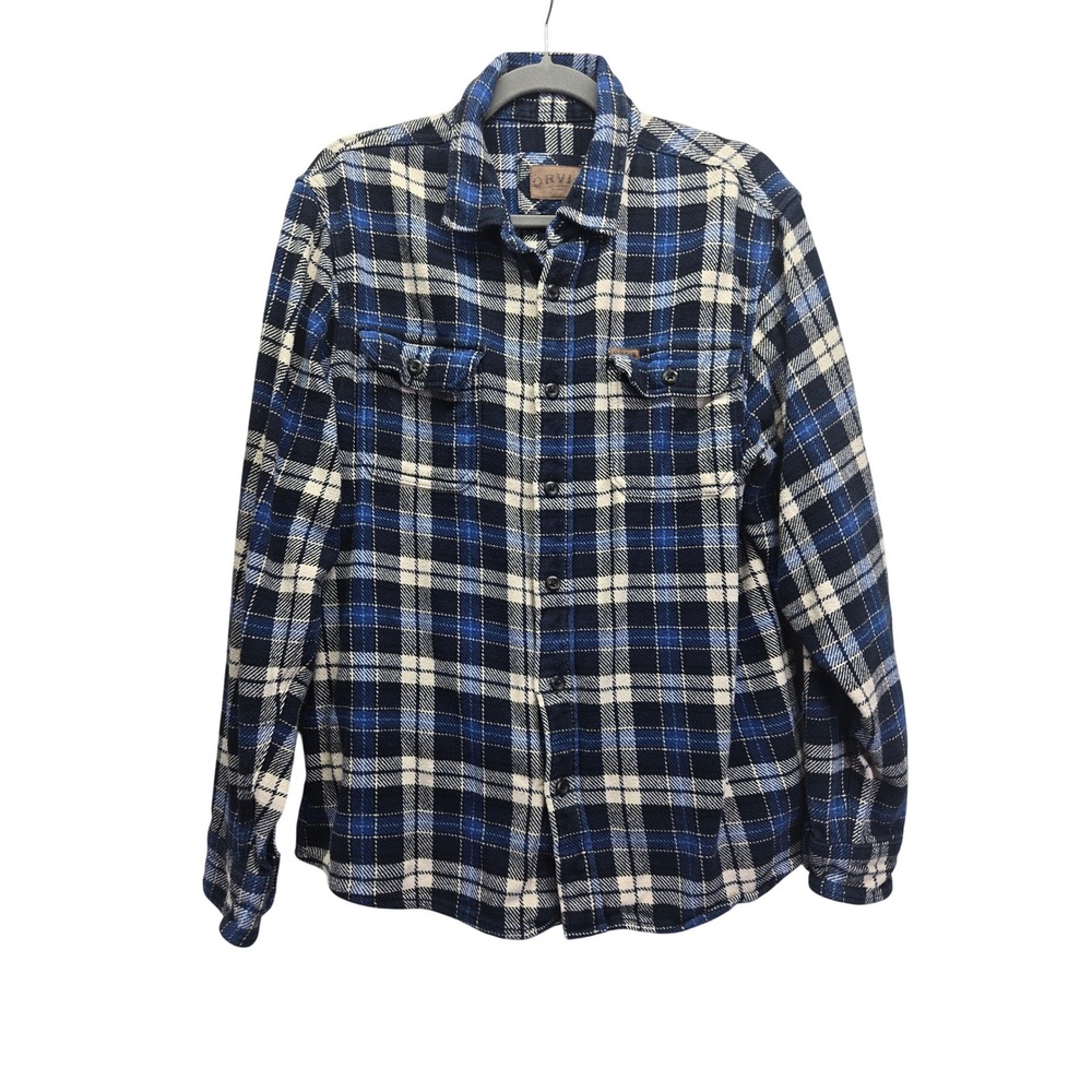 Orvis Classic‎ Collection Mens Blue Plaid Heavy Flannel Button Down Shirt Medium
